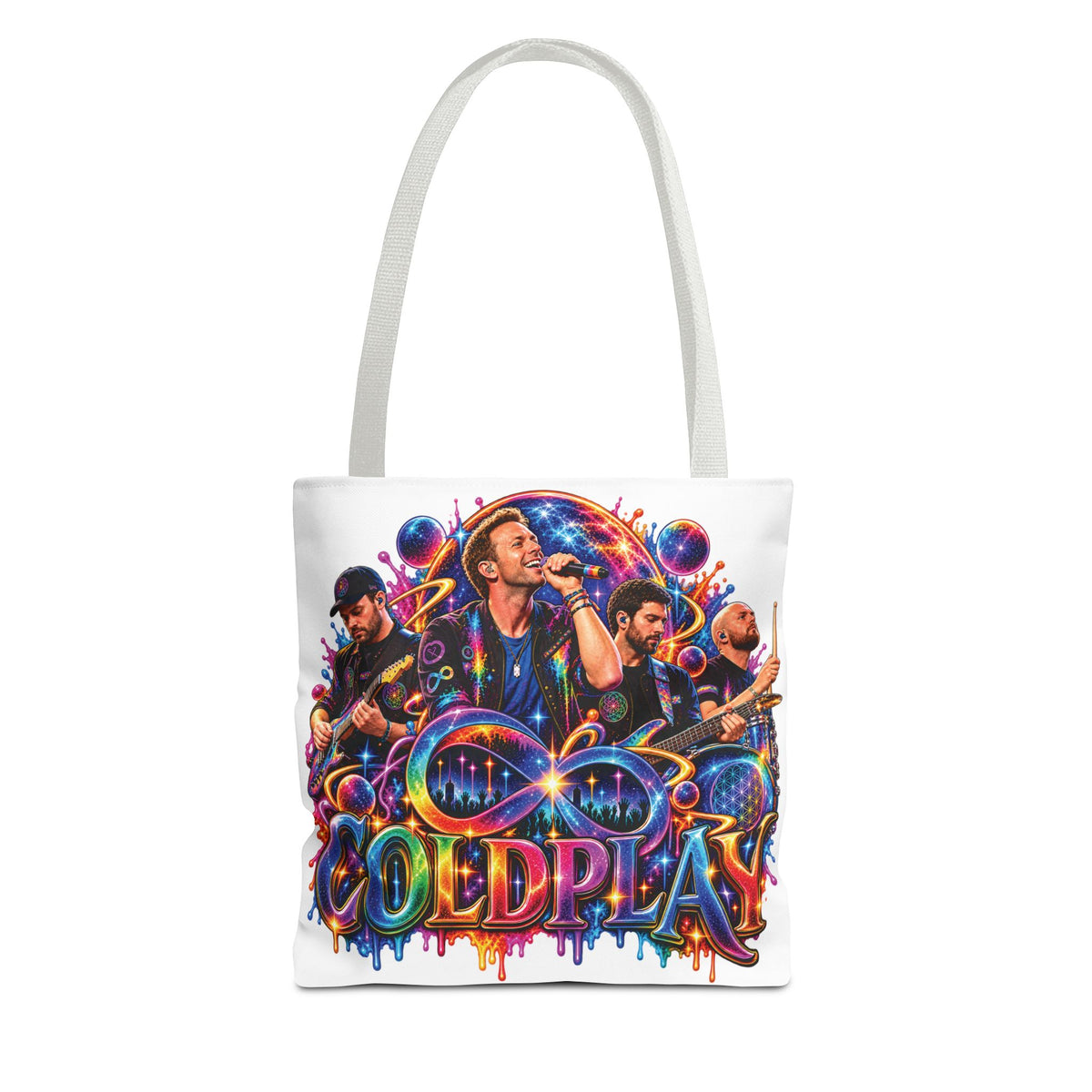 Colorful Coldplay Band Portrait Tote Bag | Music Concert Artwork Tote