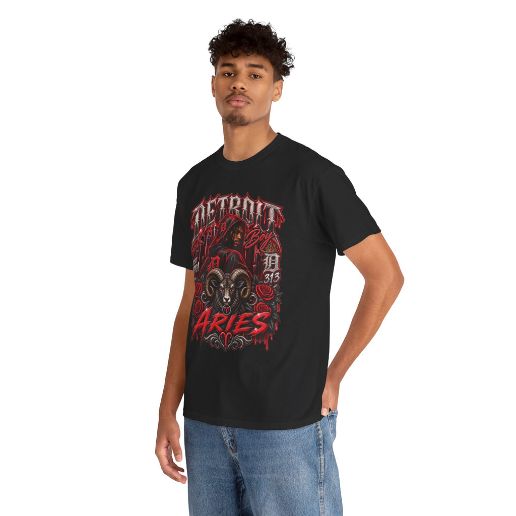 Aries Ram Graphic Tee | Zodiac Illustration, Gothic Red Black