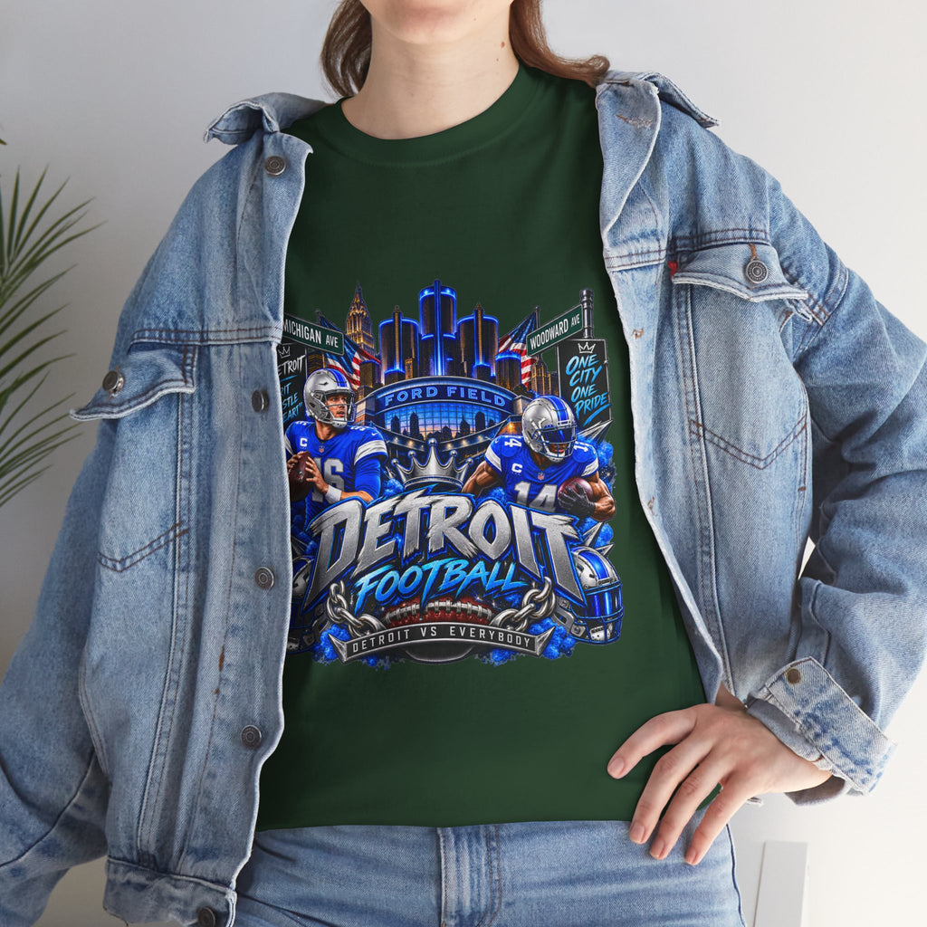 Detroit Football Graphic Tee | City Skyline, Players, Lions-Inspired Design