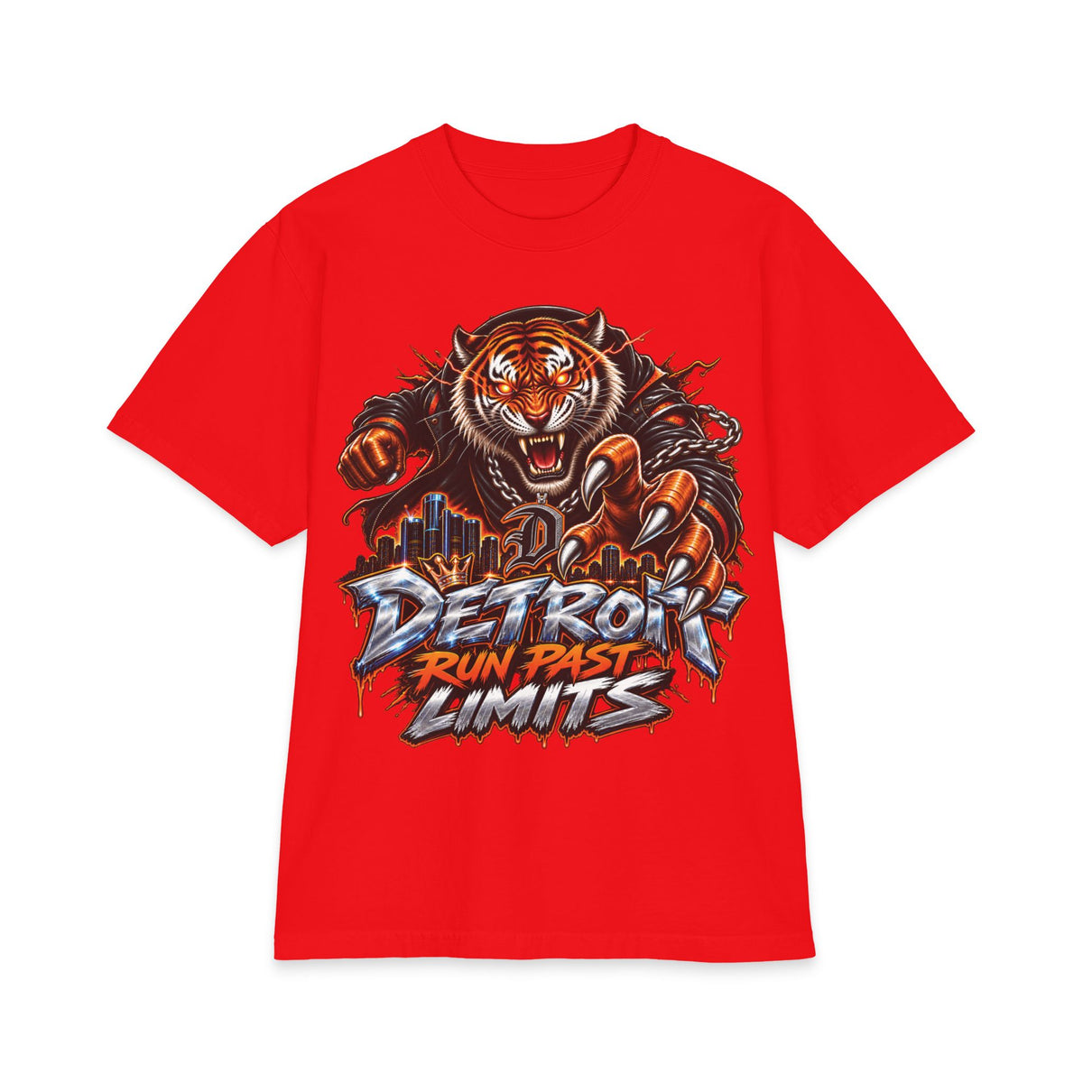 Detroit Run Past Limits T-Shirt | Tiger City Skyline Graphic