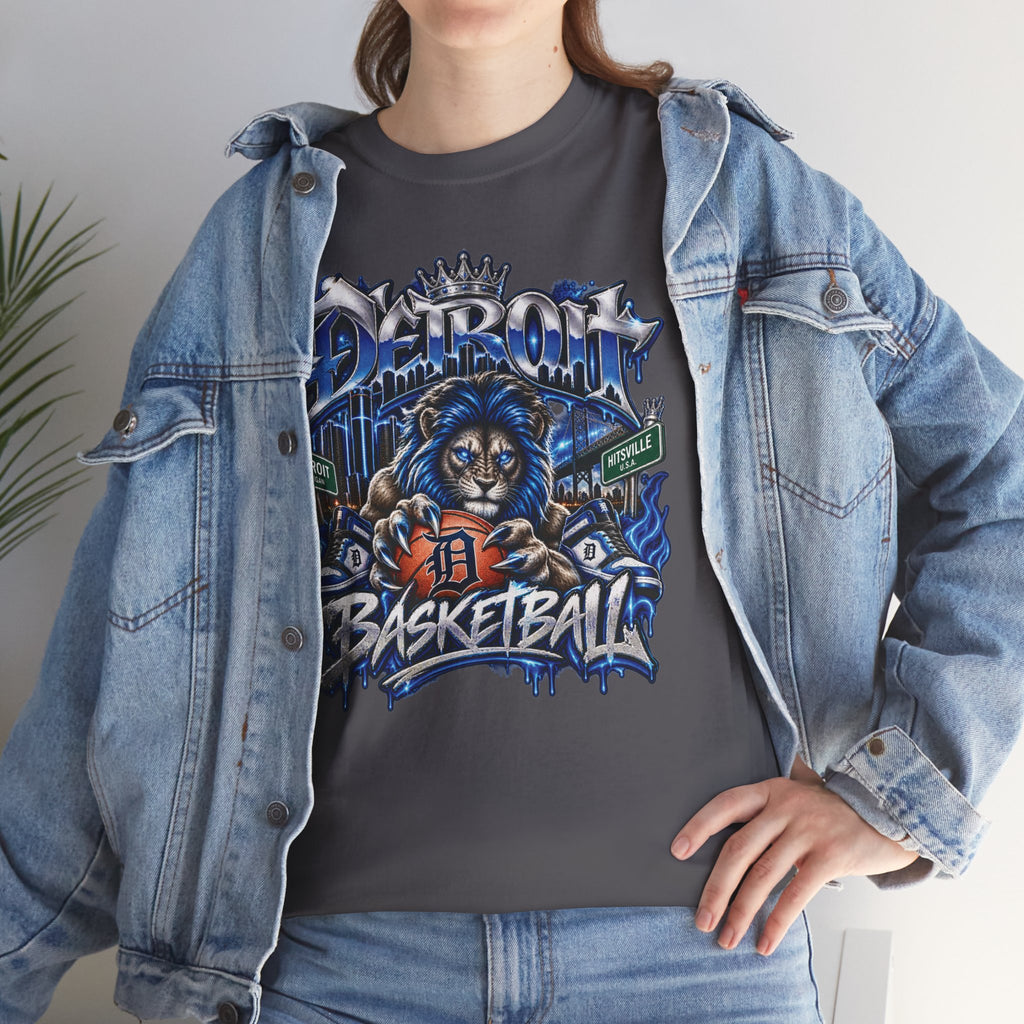 Detroit Basketball Lion Graphic Tee | City Streetball Detroit D Logo