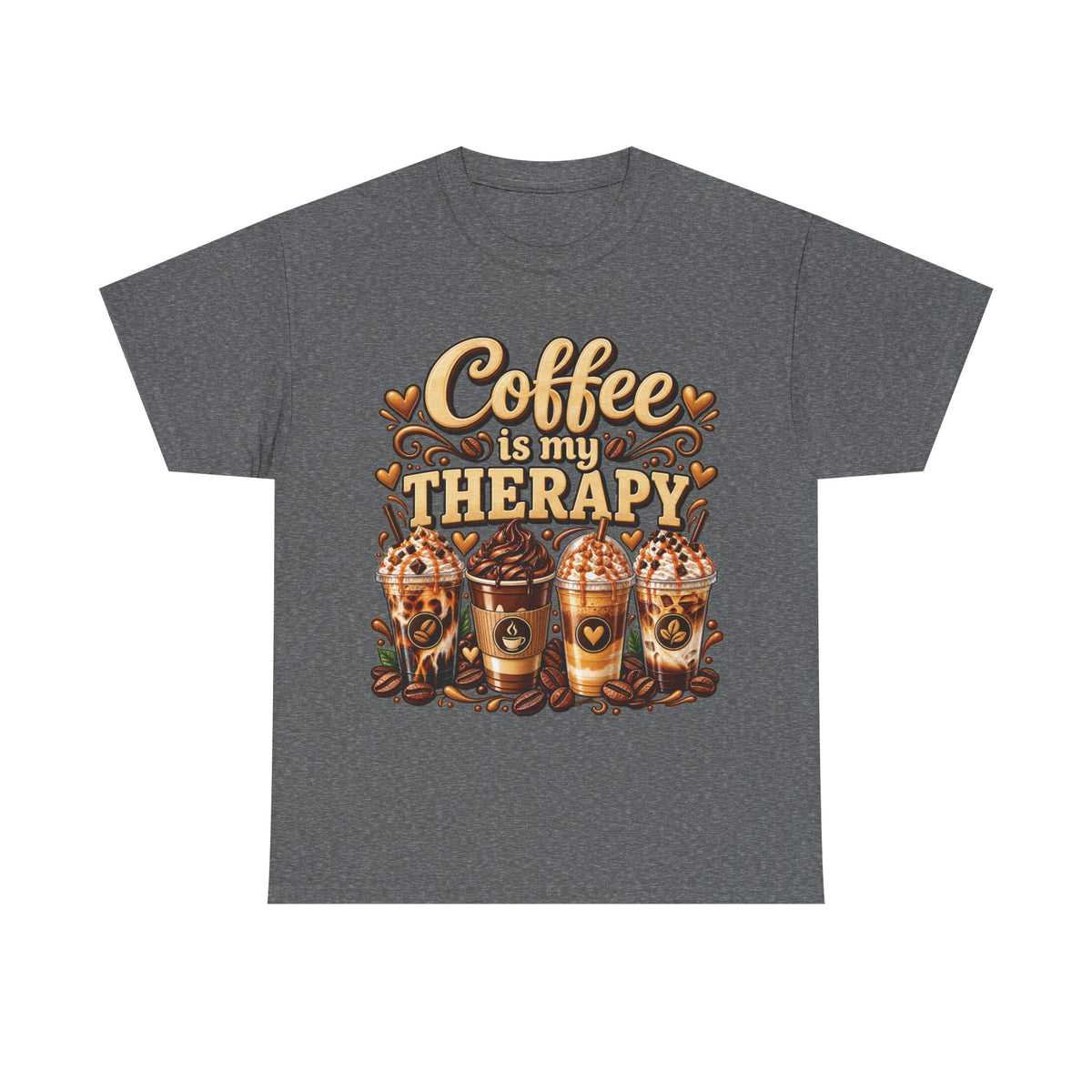 Coffee Is My Therapy T-Shirt | Coffee Cups Illustration, Cozy Beverage Tee