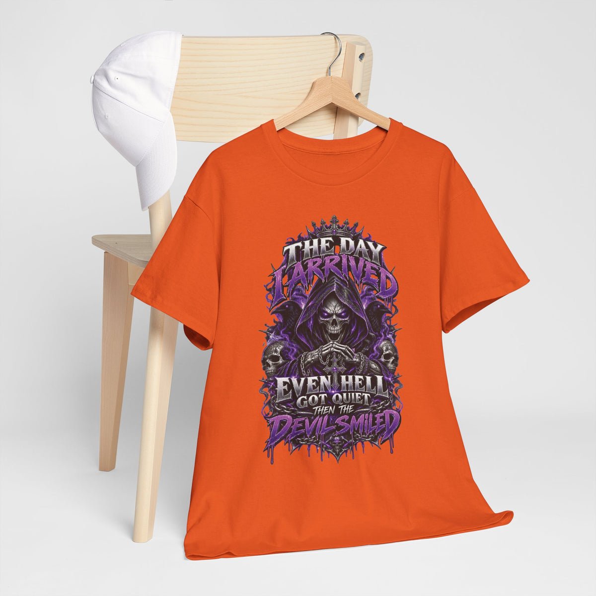 Grim Reaper Skull with Purple Flames T-Shirt | Gothic Death Quote Tee