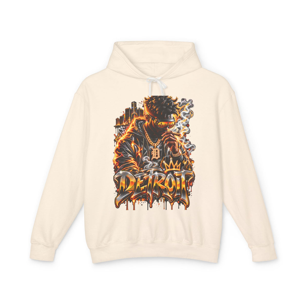 Detroit Flames Graphic Hoodie | City Skyline, Graffiti Drip Design
