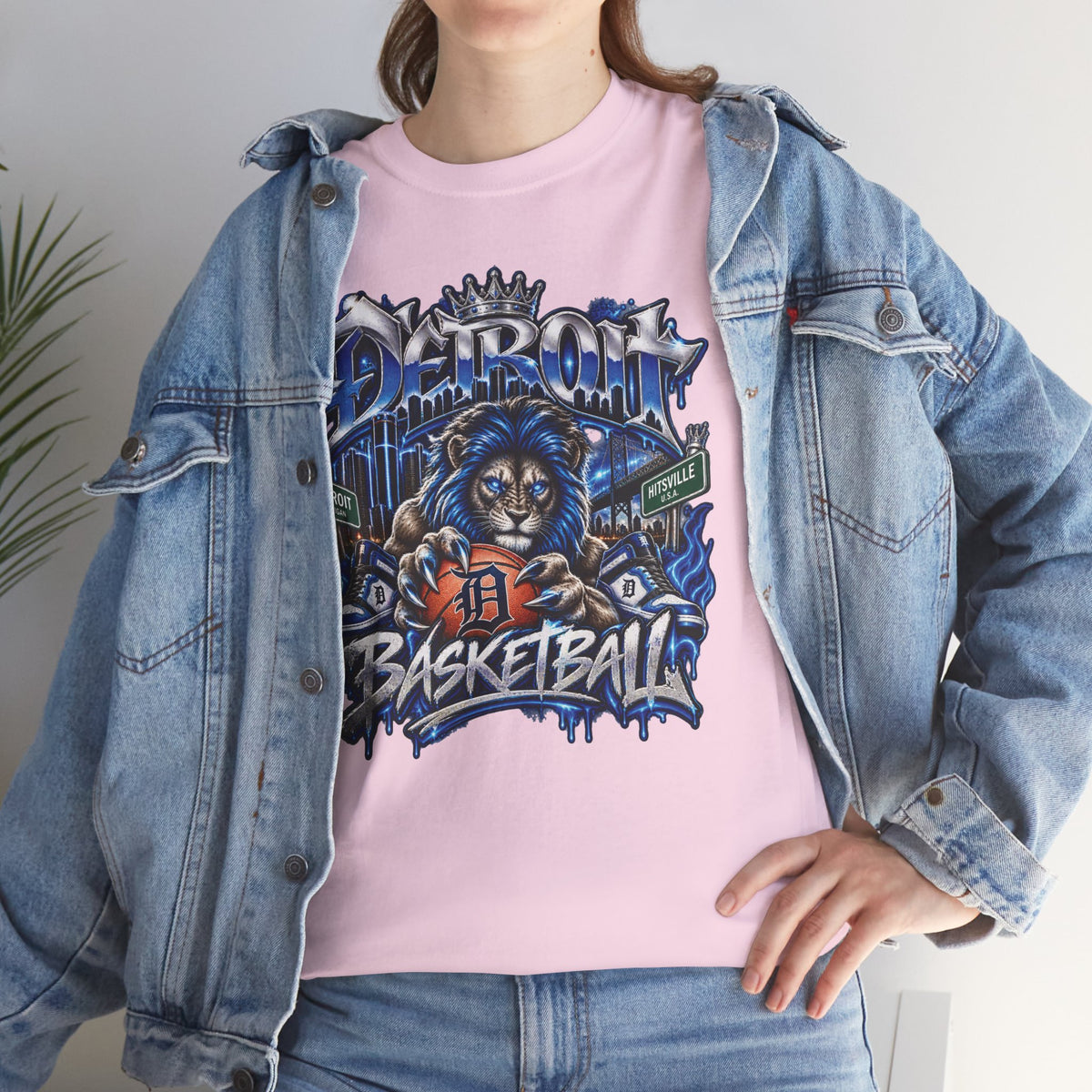 Detroit Basketball Lion Graphic Tee | City Streetball Detroit D Logo