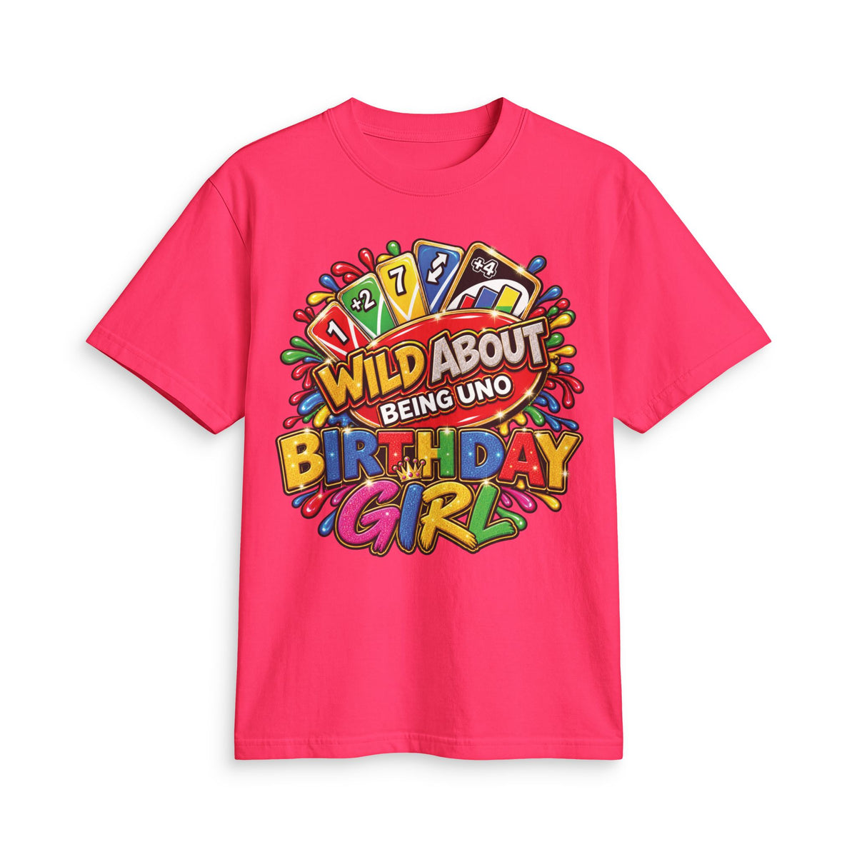 Wild About Being UNO Birthday Girl T-Shirt | Colorful Card Game Design