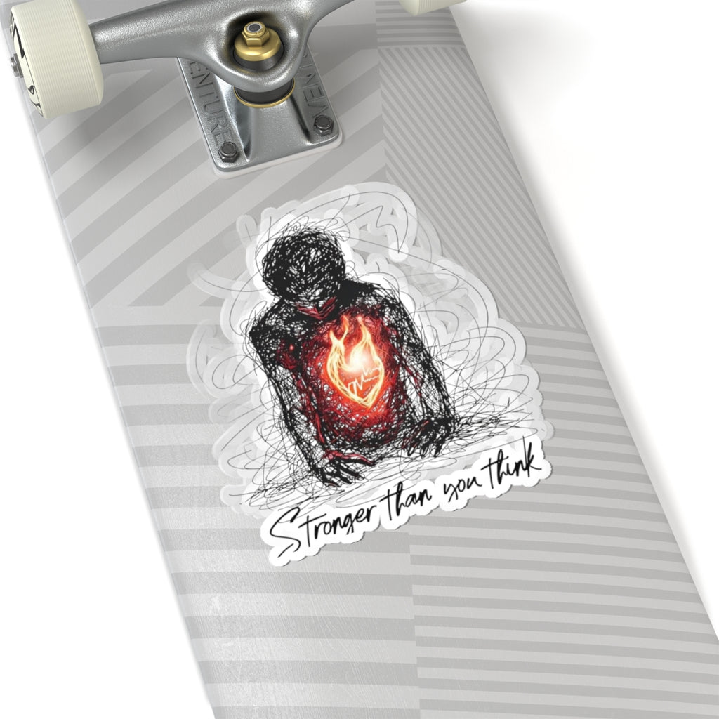 Stronger Than You Think Kiss-Cut Sticker | Heart Flame Sketch Sticker
