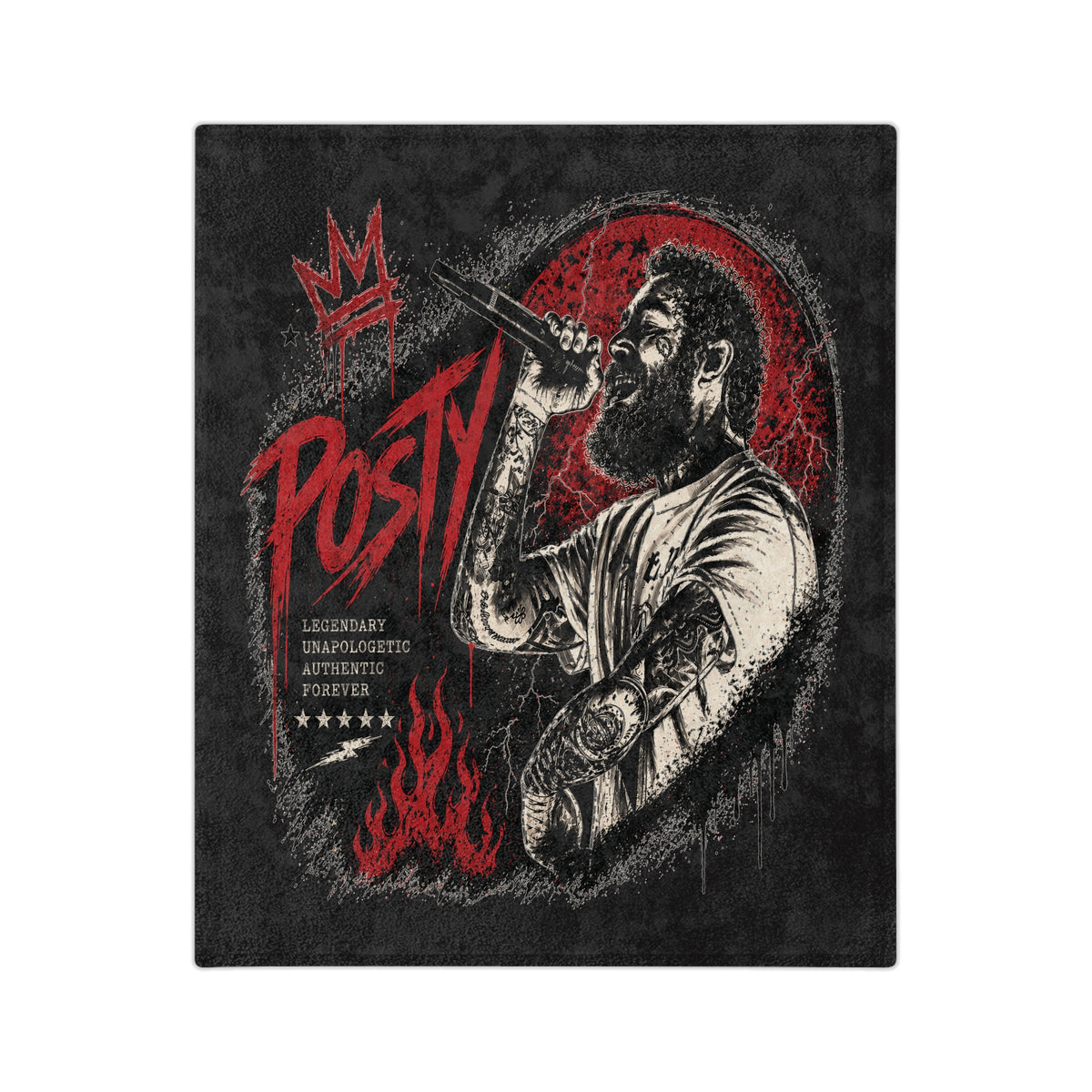 Posty Malone Singer Illustration Velveteen Blanket | Music Portrait, Tattoo Art