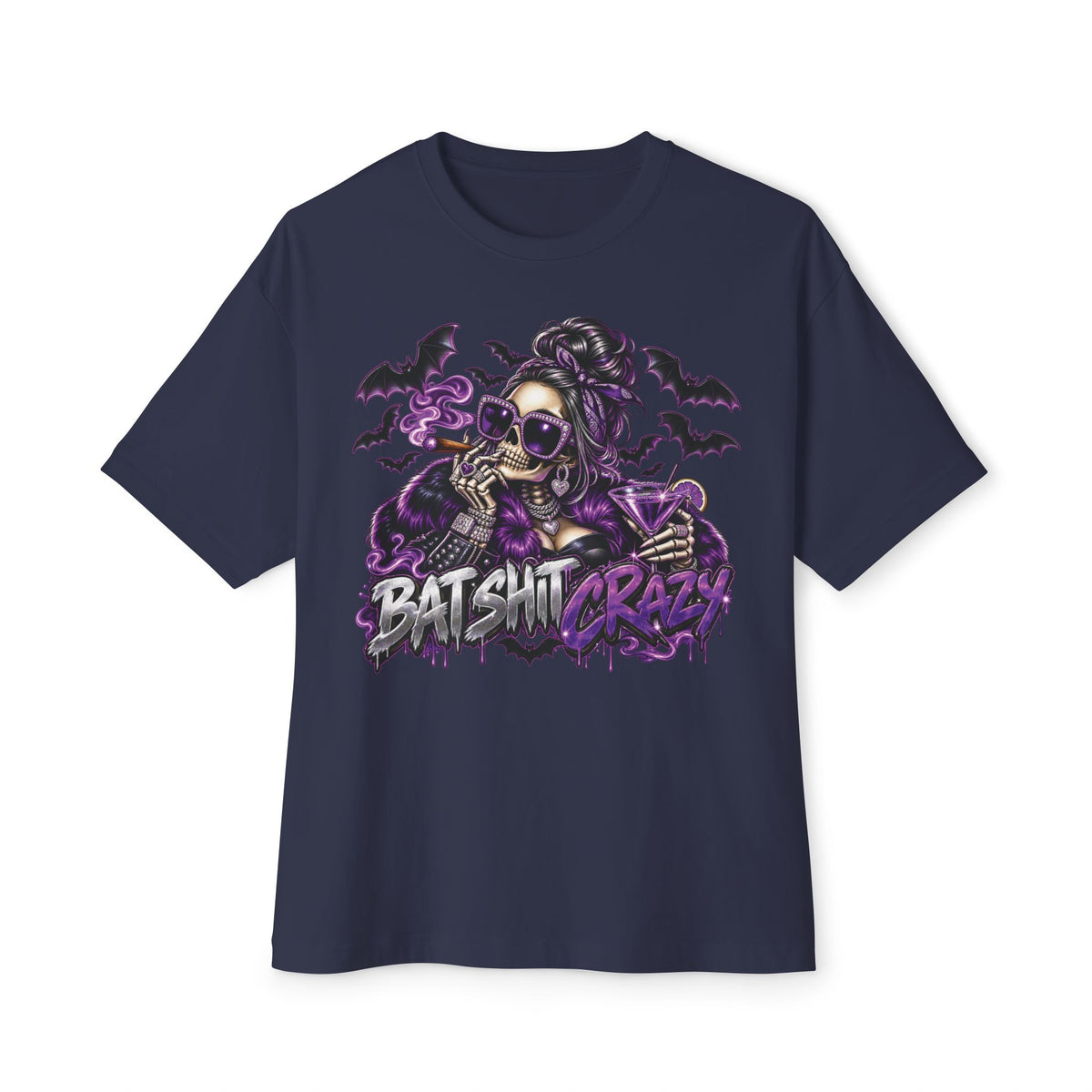 Batshit Crazy Skull Girl Tee | Gothic Bats Halloween Graphic Shirt