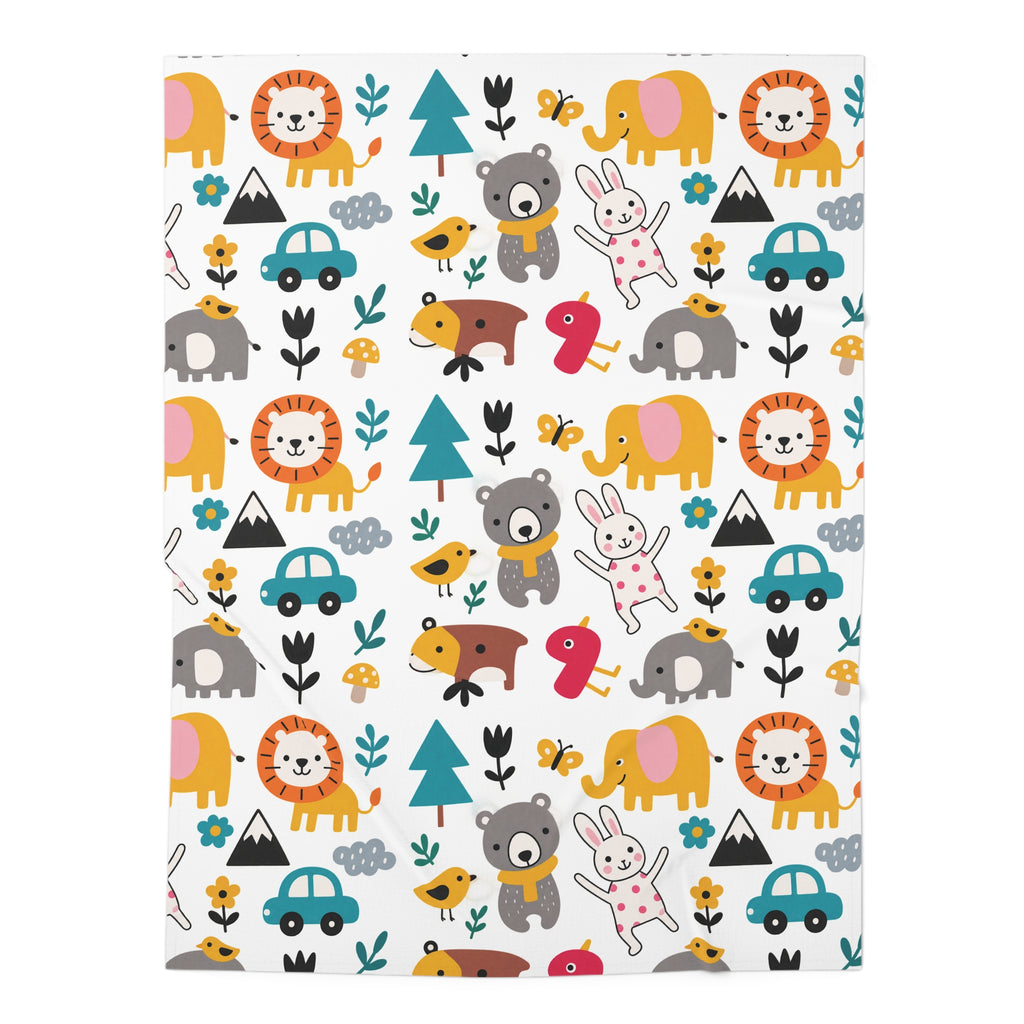 Cute Animal Pattern Baby Swaddle Blanket | Nursery Safari Elephant Lion Bunny