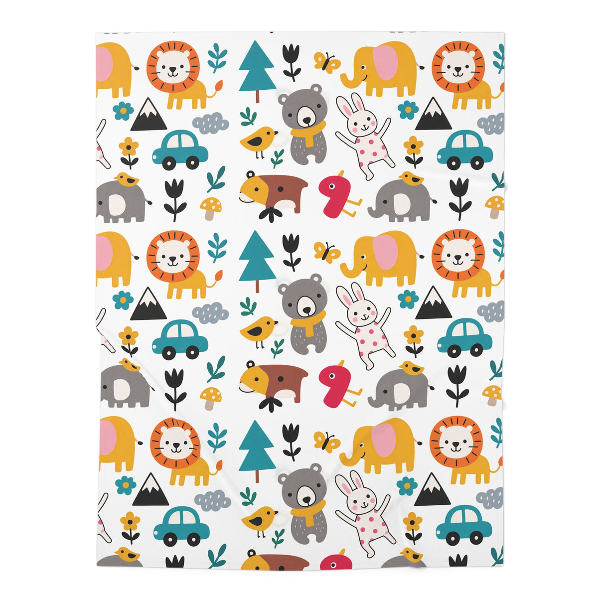 Cute Animal Pattern Baby Swaddle Blanket | Nursery Safari Elephant Lion Bunny