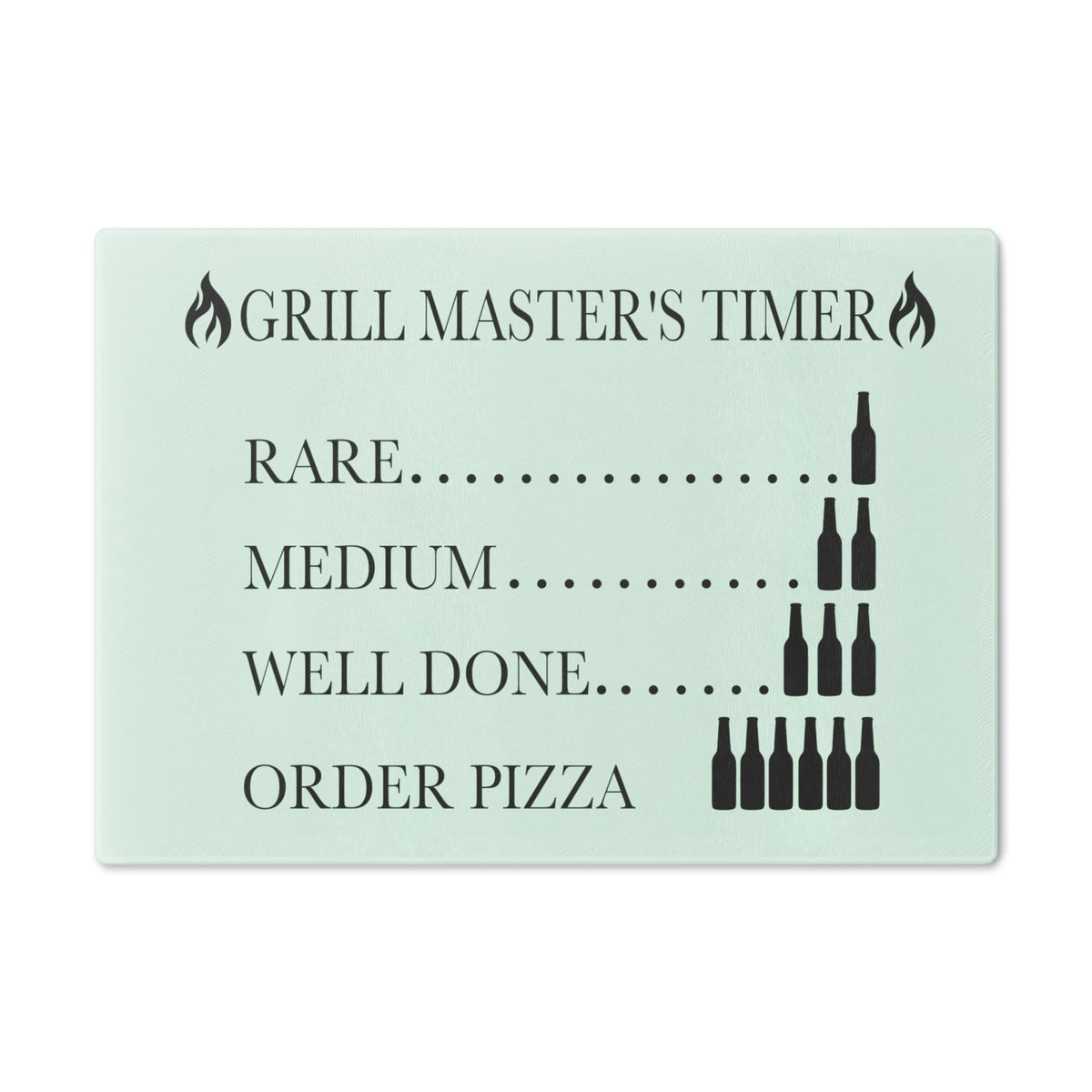Grill Master's Timer Cutting Board | Beer Level Steak Doneness Chart