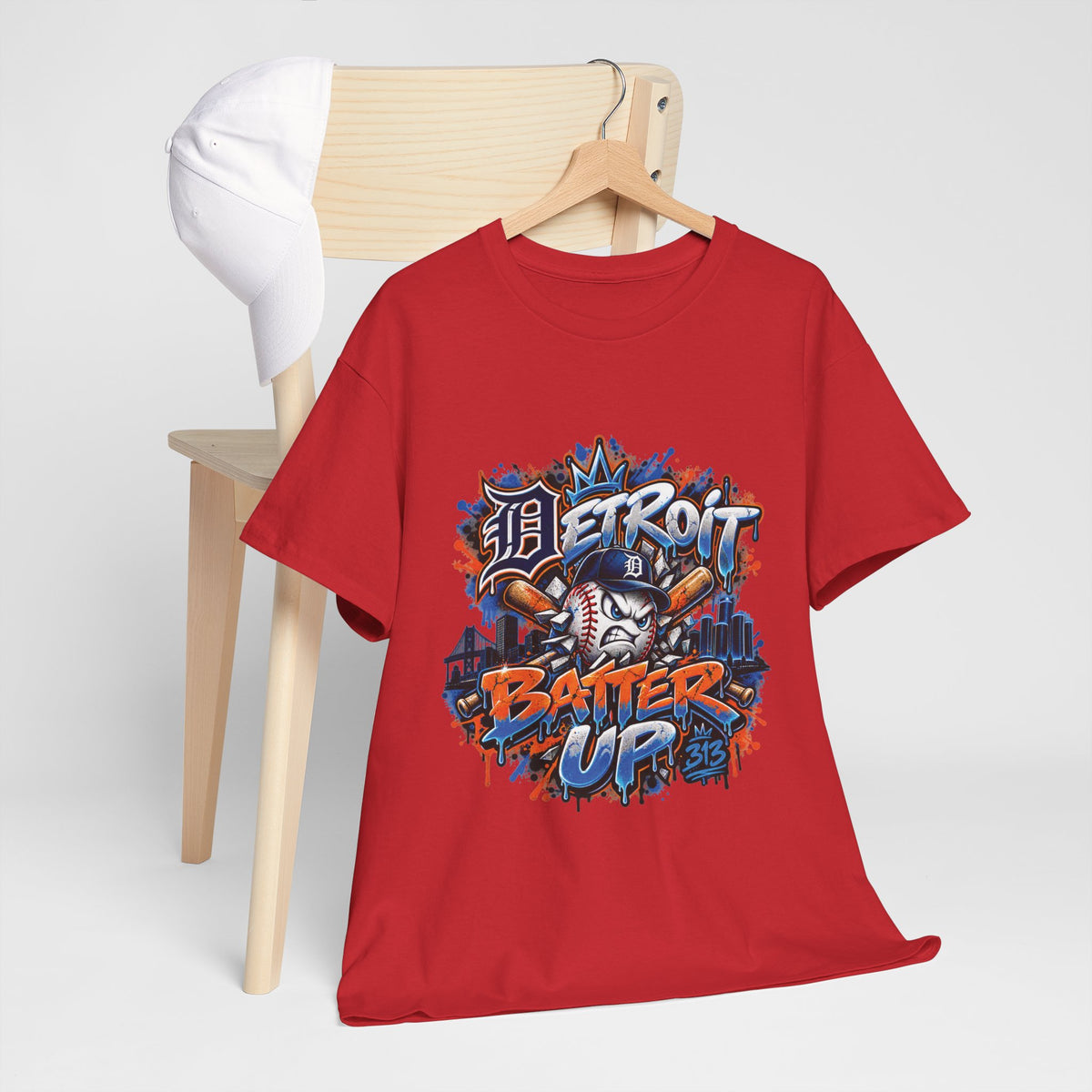 Detroit Batter Up T-Shirt | Baseball City Skyline Tee
