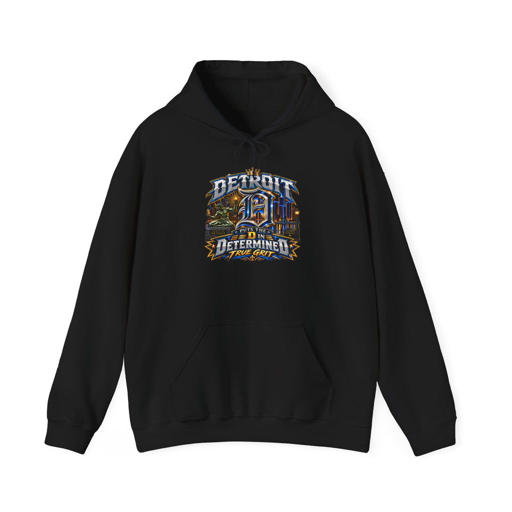 Detroit skyline determined slogan Hoodie | Motor City vintage style