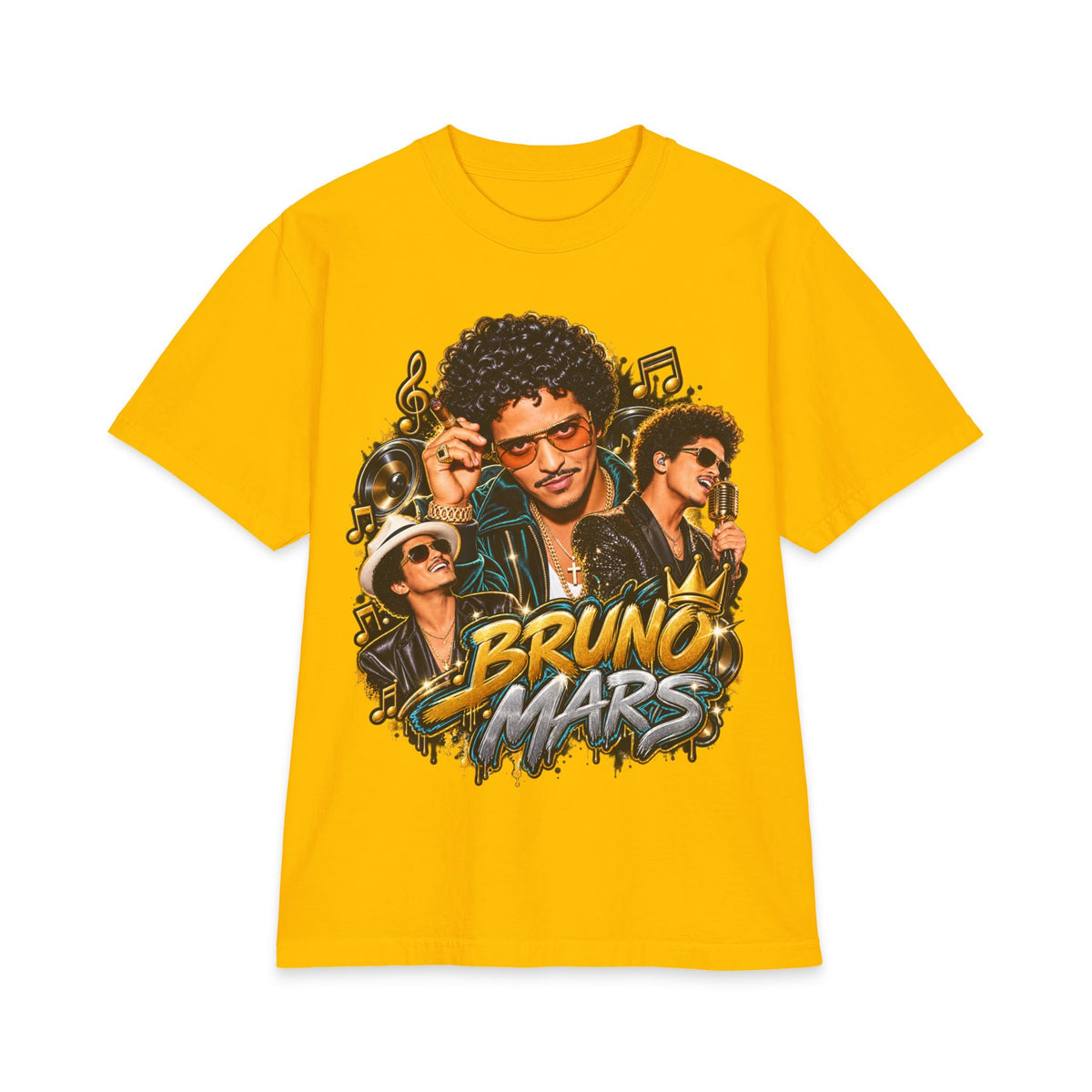 Bruno Retro Pop Singer Portrait T-Shirt | Tour Poster Back Graphic