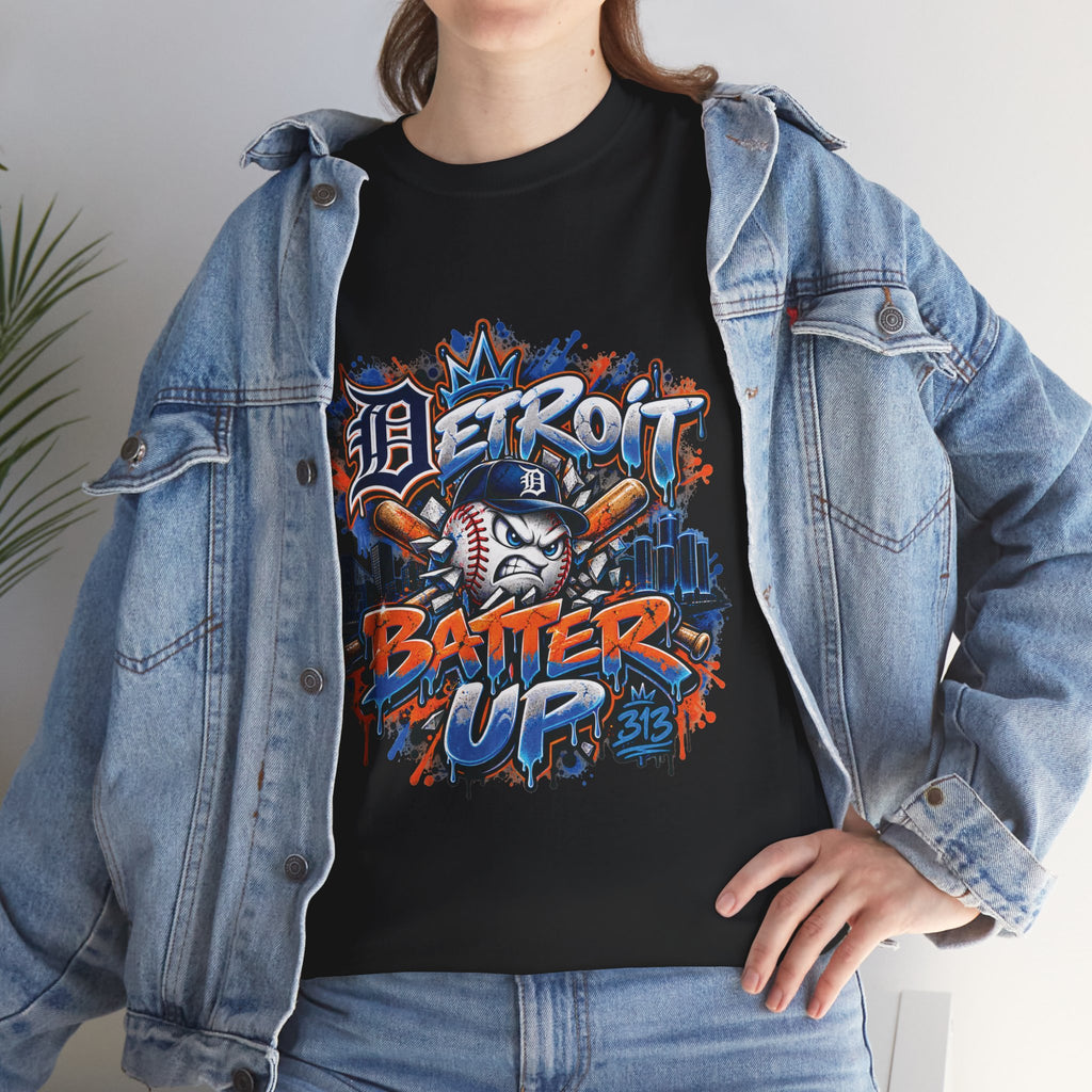 Detroit Batter Up T-Shirt | Baseball City Skyline Tee