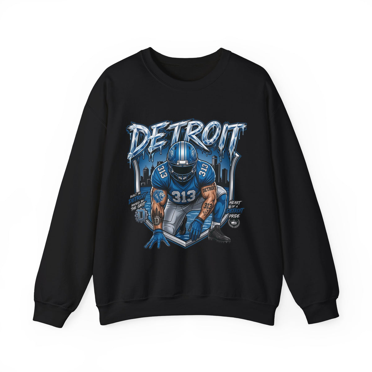 Detroit Football Player Illustration Sweatshirt | 313 City Gridiron Crewneck