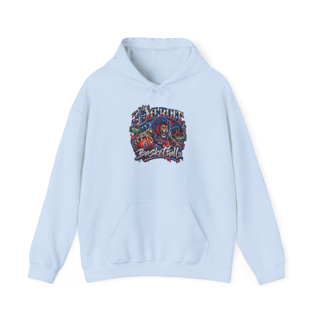 Detroit Basketball Graphic Hoodie | Vintage City Sports Logo, Front Collage Art