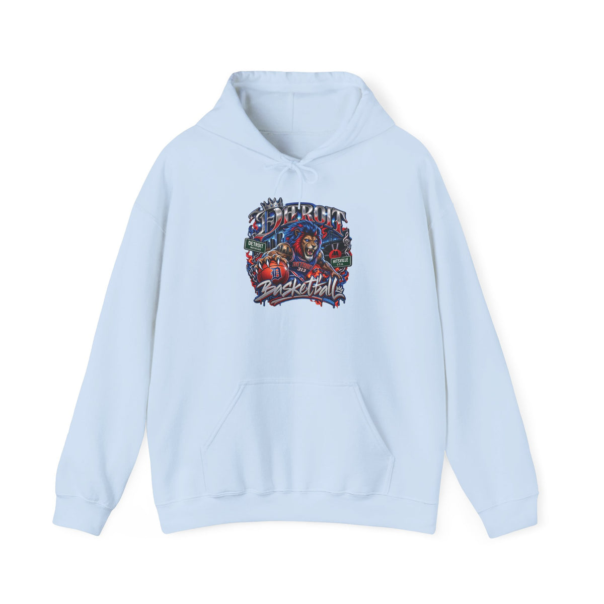 Detroit Basketball Graphic Hoodie | Vintage City Sports Logo, Front Collage Art