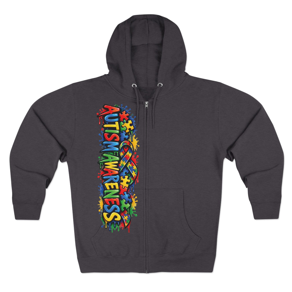 Autism Awareness Puzzle Heart Zip Hoodie | Colorful Awareness Design