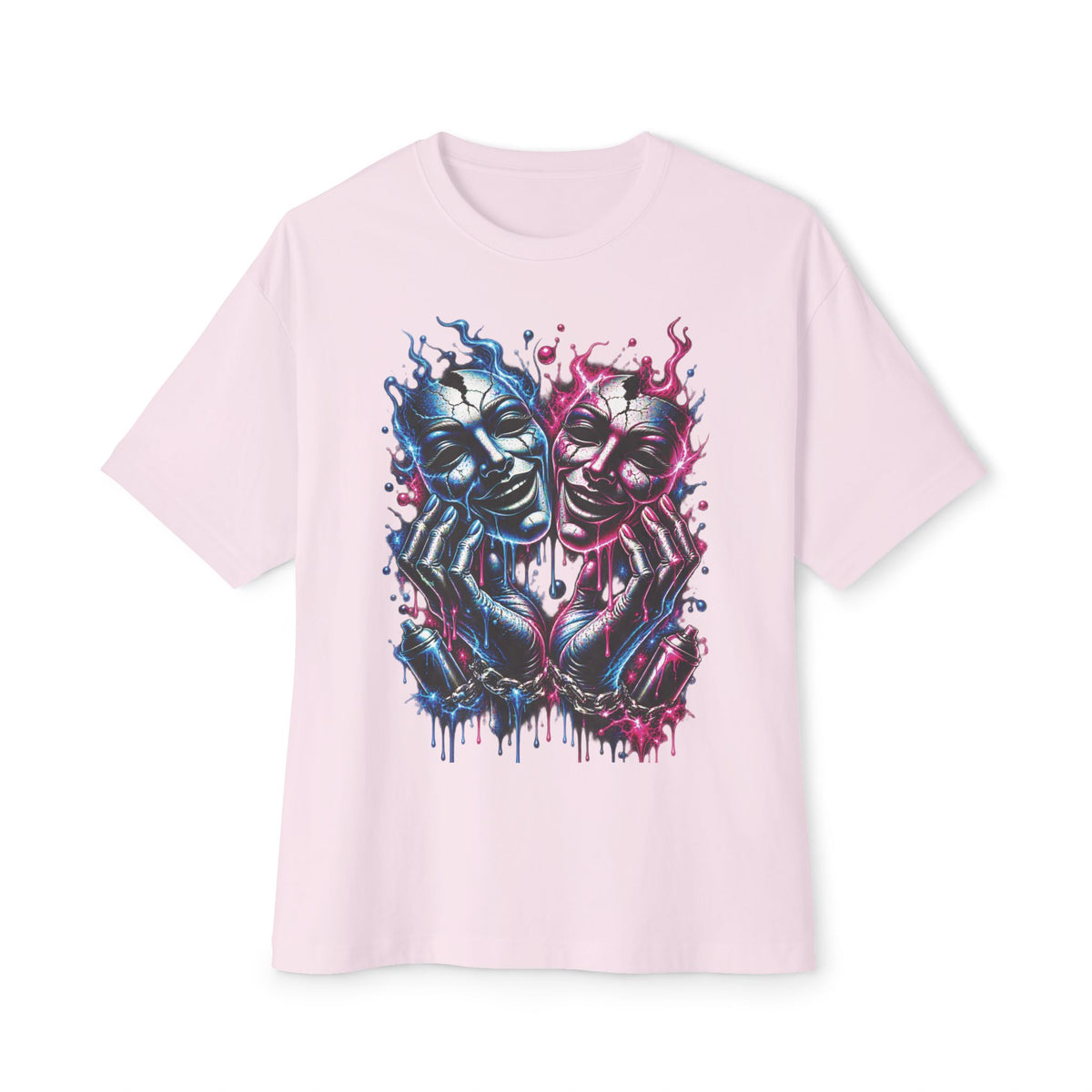 Blue and Pink Melting Masks T-Shirt | Abstract Drip Art
