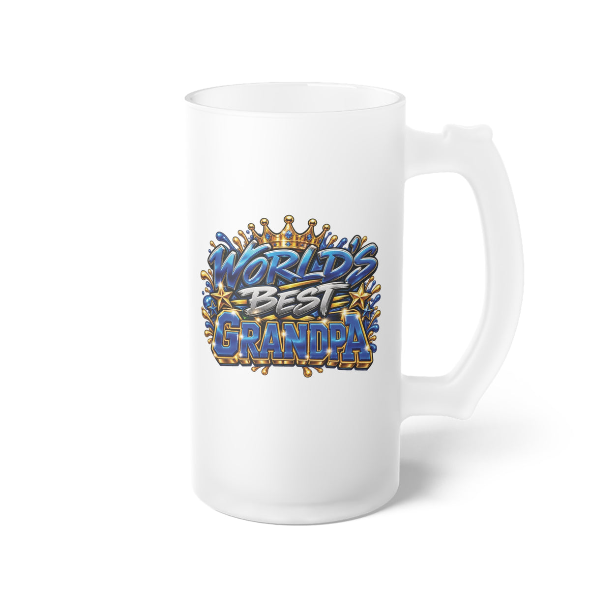 Worlds Best Grandpa Frosted Glass Beer Mug | Blue Graffiti Beer Stein Design