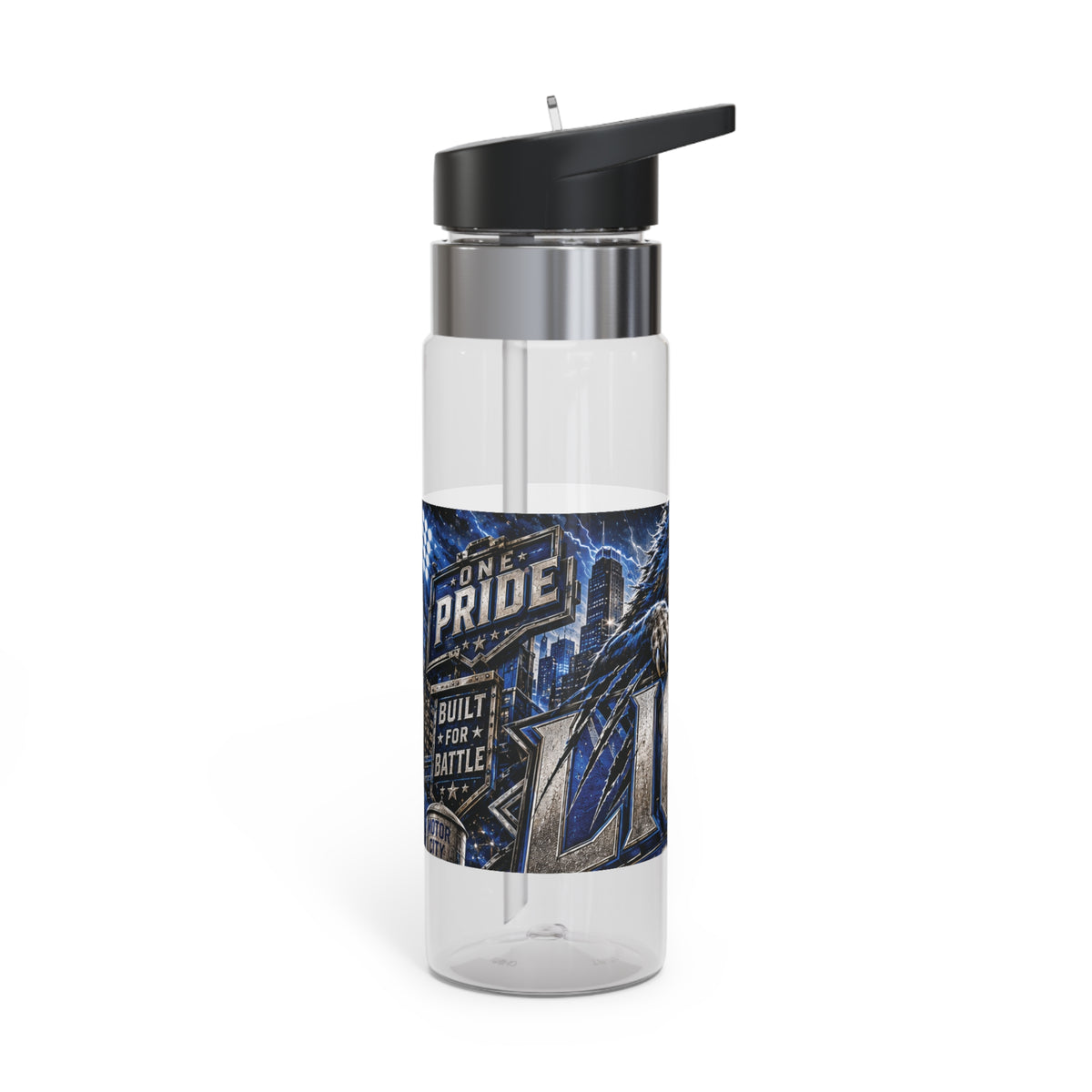 Lion Detroit Pride sport bottle | Clear Tritan water bottle, battle graphic