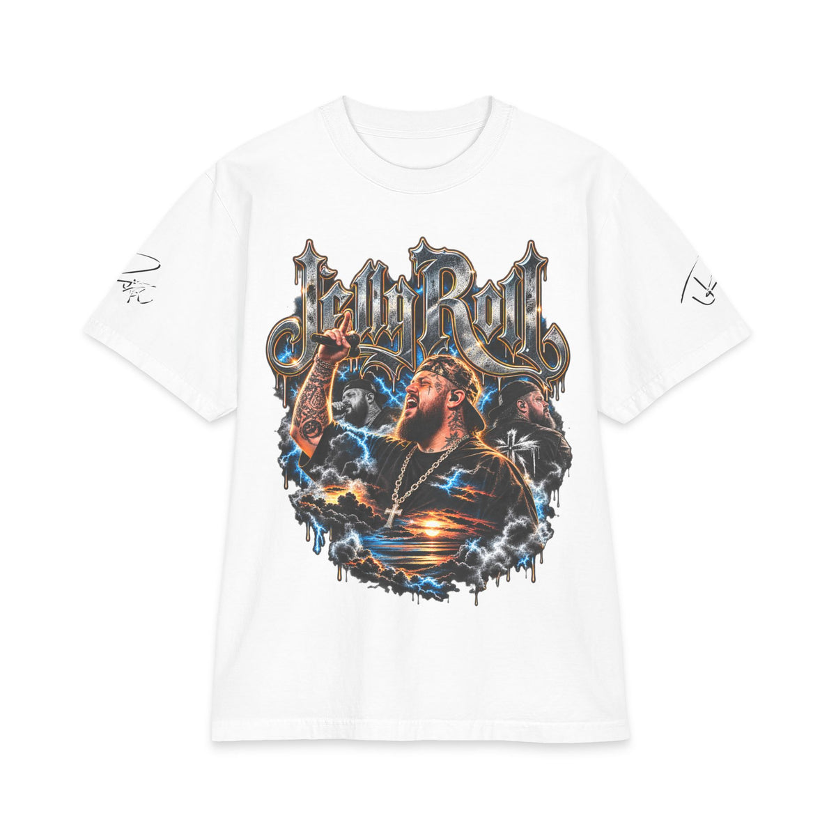 Roll Jelly portrait graphic Tee | Country singer storm art