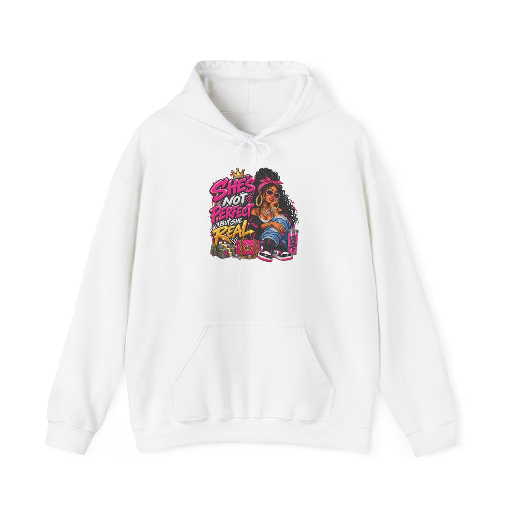 Shes Not Perfect Real AF hoodie | Retro Neon Girl Graphic Hoodie