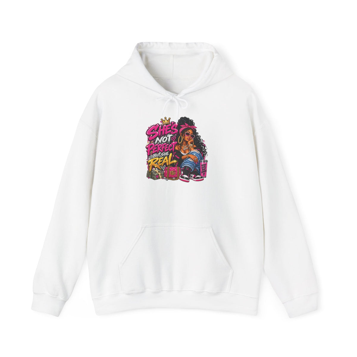 Shes Not Perfect Real AF hoodie | Retro Neon Girl Graphic Hoodie