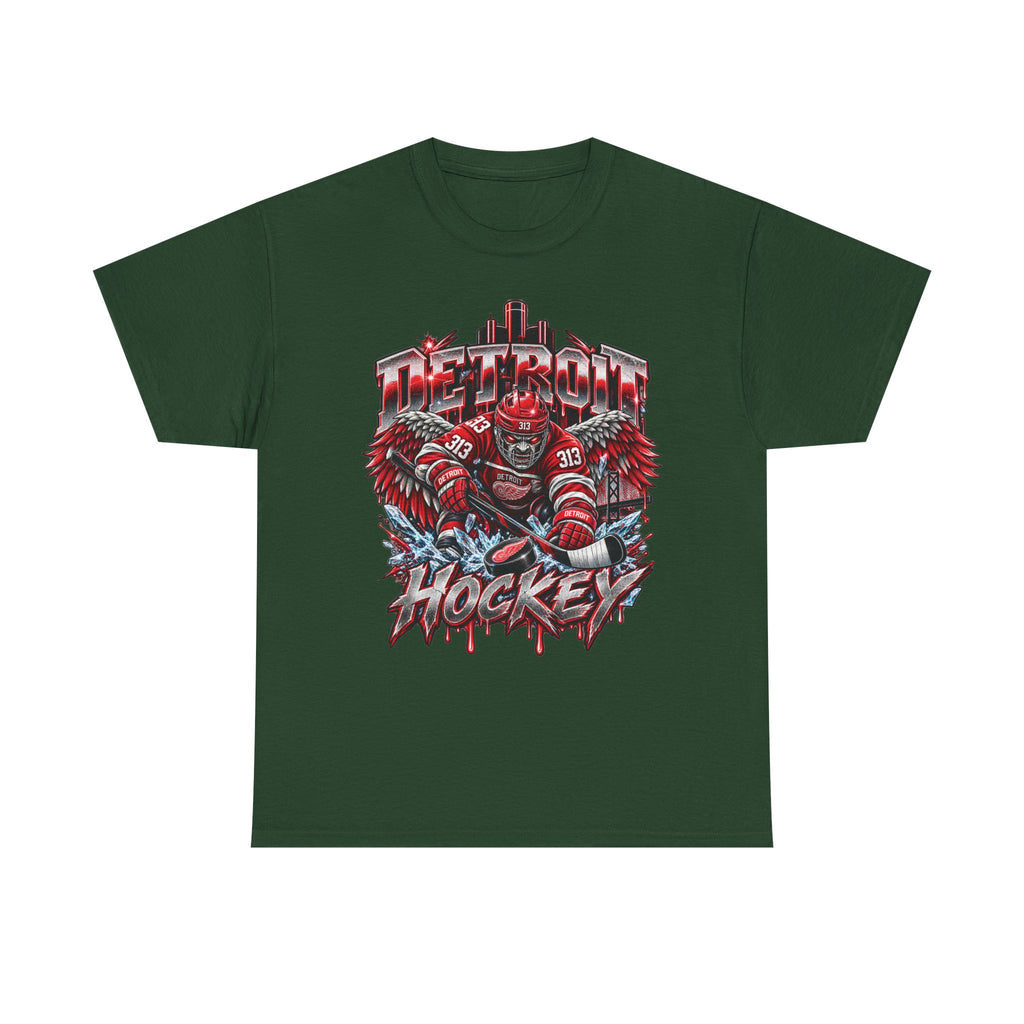 Detroit Hockey Player Graphic Tee | Metro Skyline, Winged Mascot