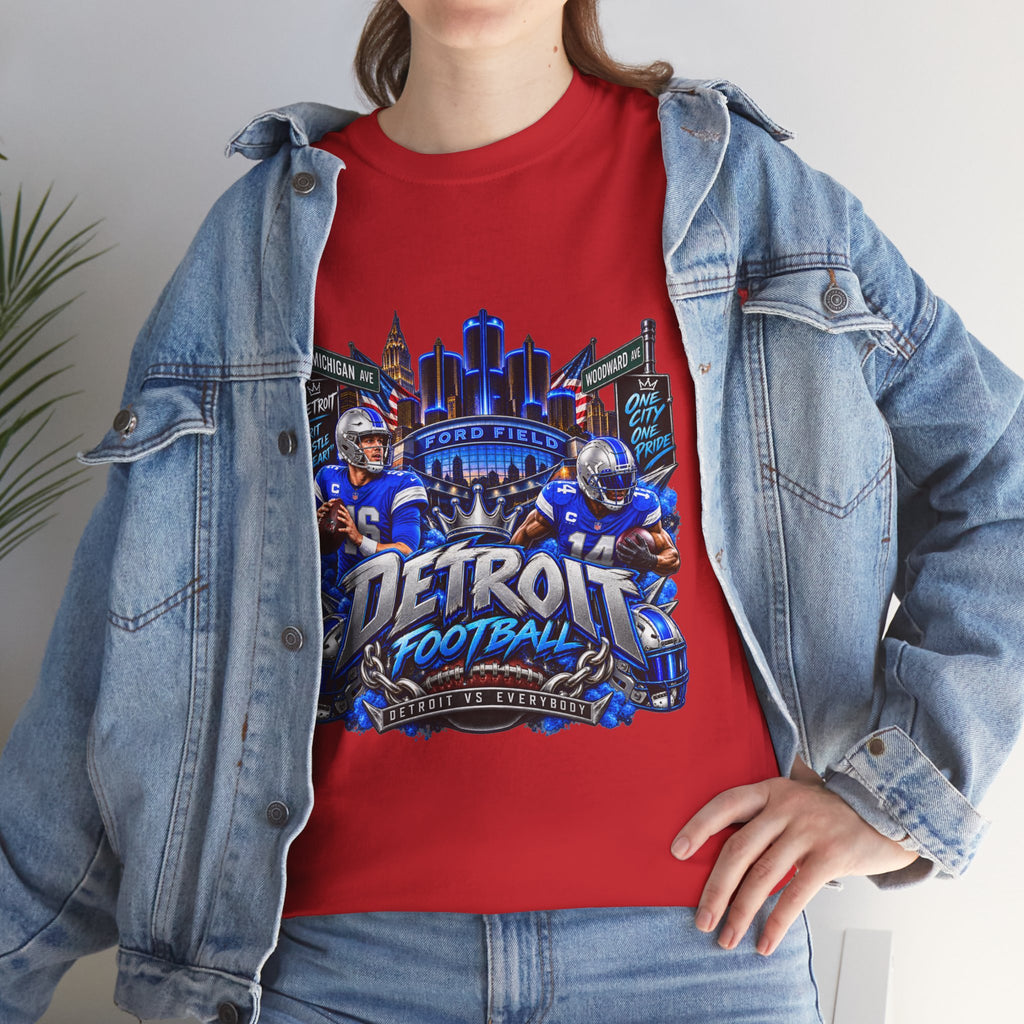 Detroit Football Graphic Tee | City Skyline, Players, Lions-Inspired Design