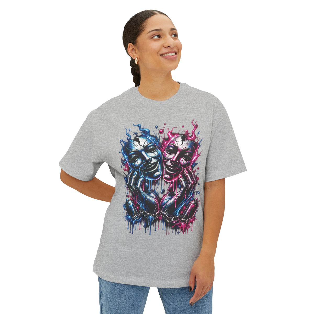 Blue and Pink Melting Masks T-Shirt | Abstract Drip Art