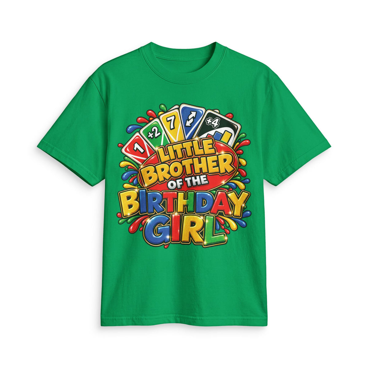 Little Brother of the Birthday Girl T-Shirt | Colorful Game Card Party Design