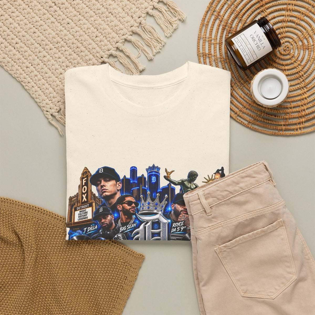 Detroit Legends collage T-Shirt | Motor City skyline, classic cars, musicians