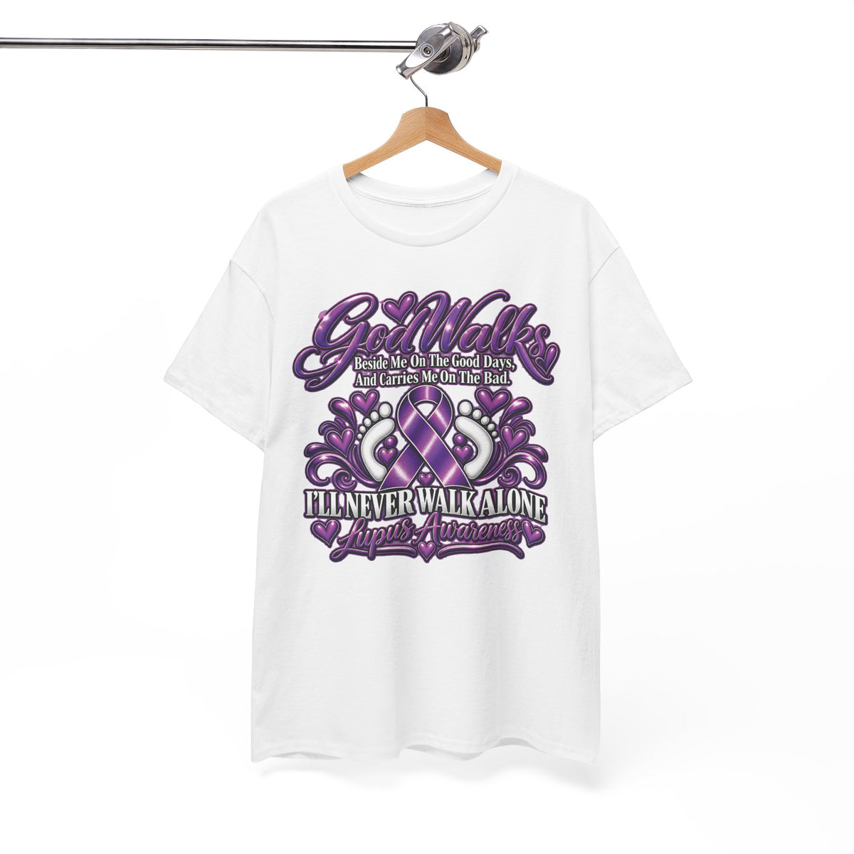 Never Walk Alone Lupus Ribbon Tee | Purple Awareness Ribbon, Support Shirt