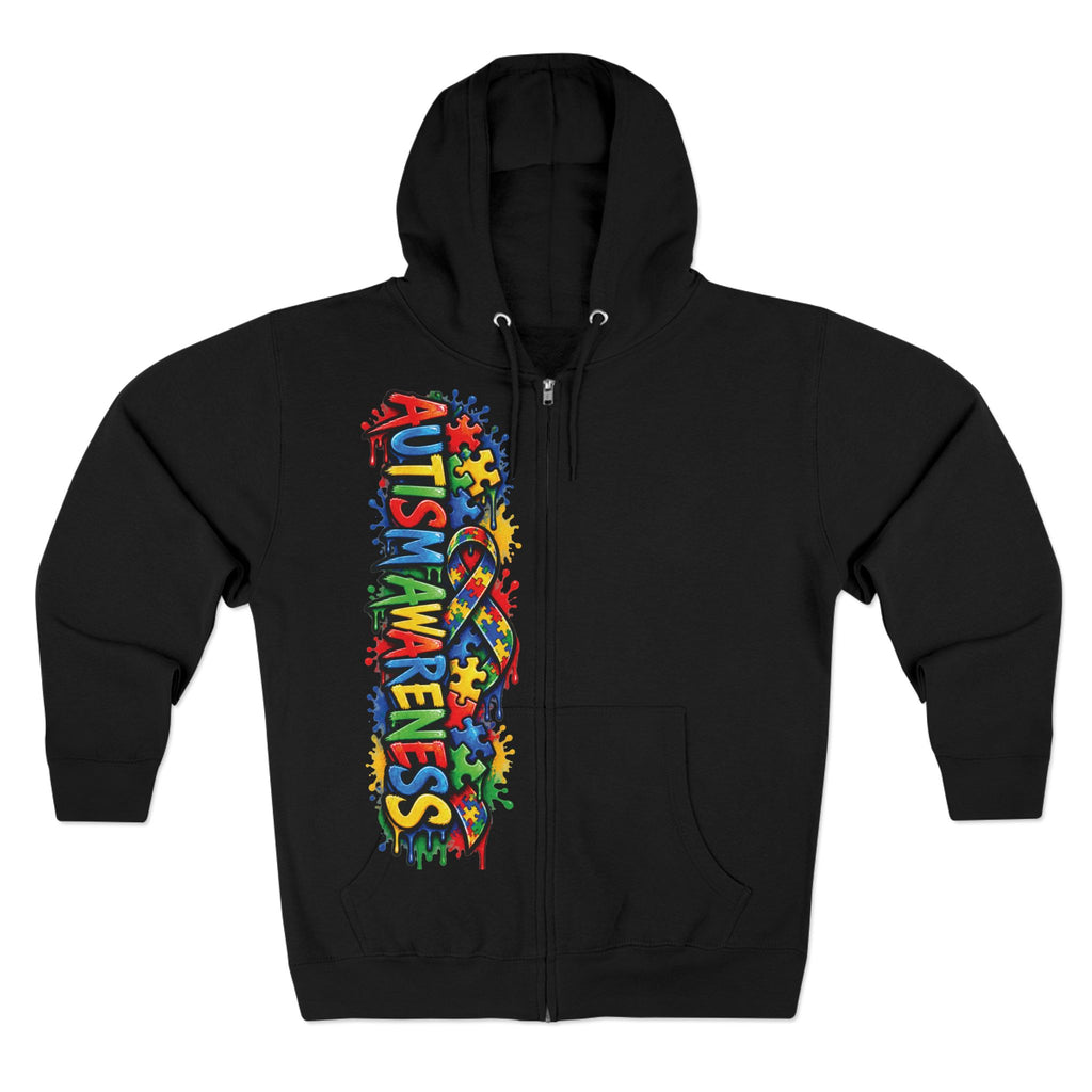 Autism Awareness Puzzle Heart Zip Hoodie | Colorful Awareness Design