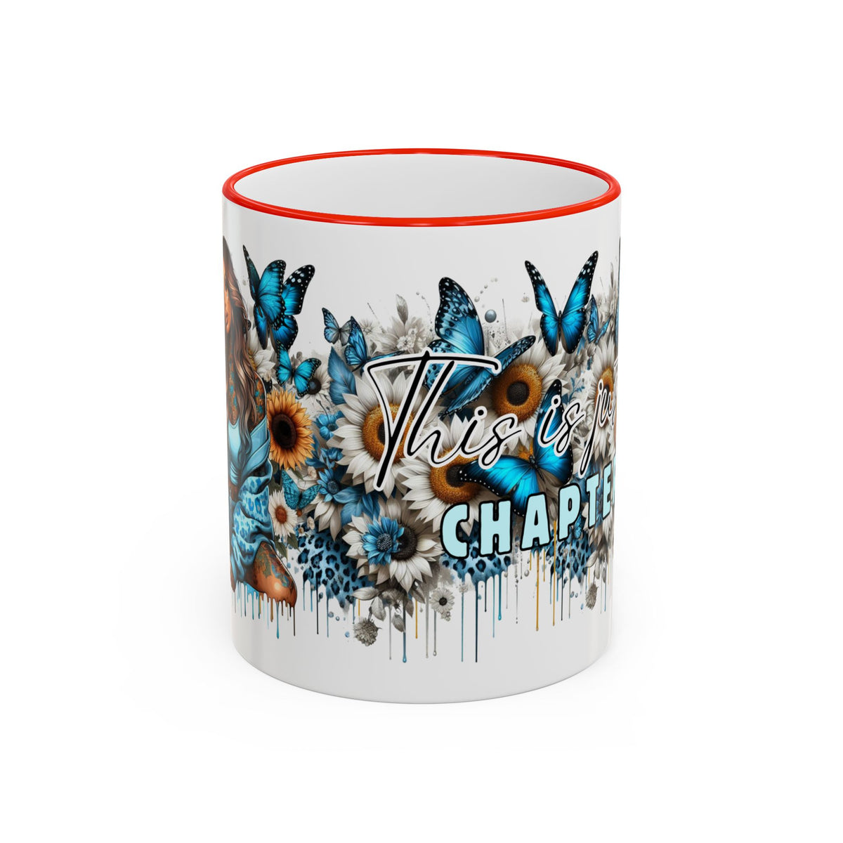 This Is My Chapter Mug | Blue Butterflies Sunflowers Accent Rim & Handle