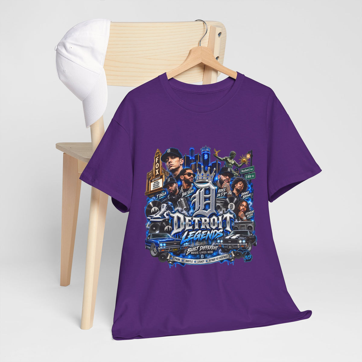 Detroit Legends collage T-Shirt | Motor City skyline, classic cars, musicians