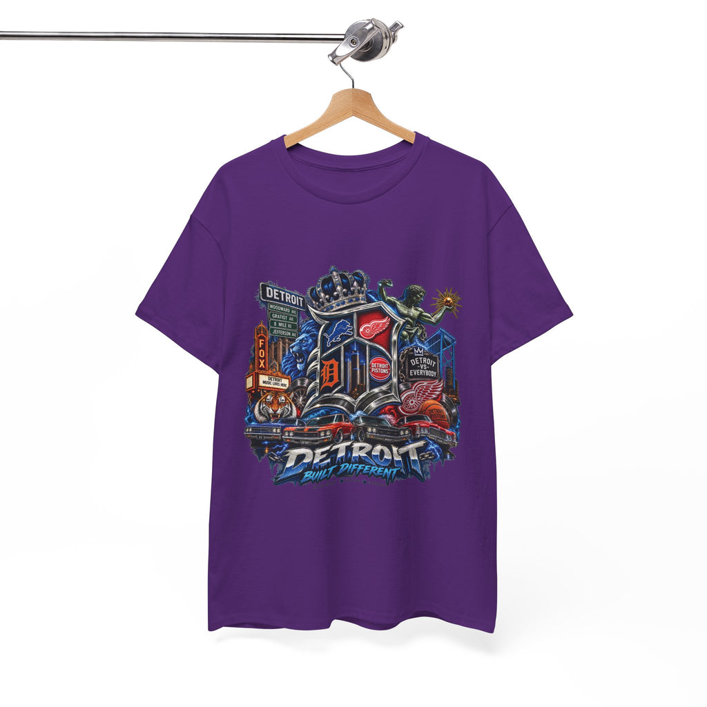 Detroit Skyline Collage T-Shirt | Motor City Landmarks, Vintage Neon Design