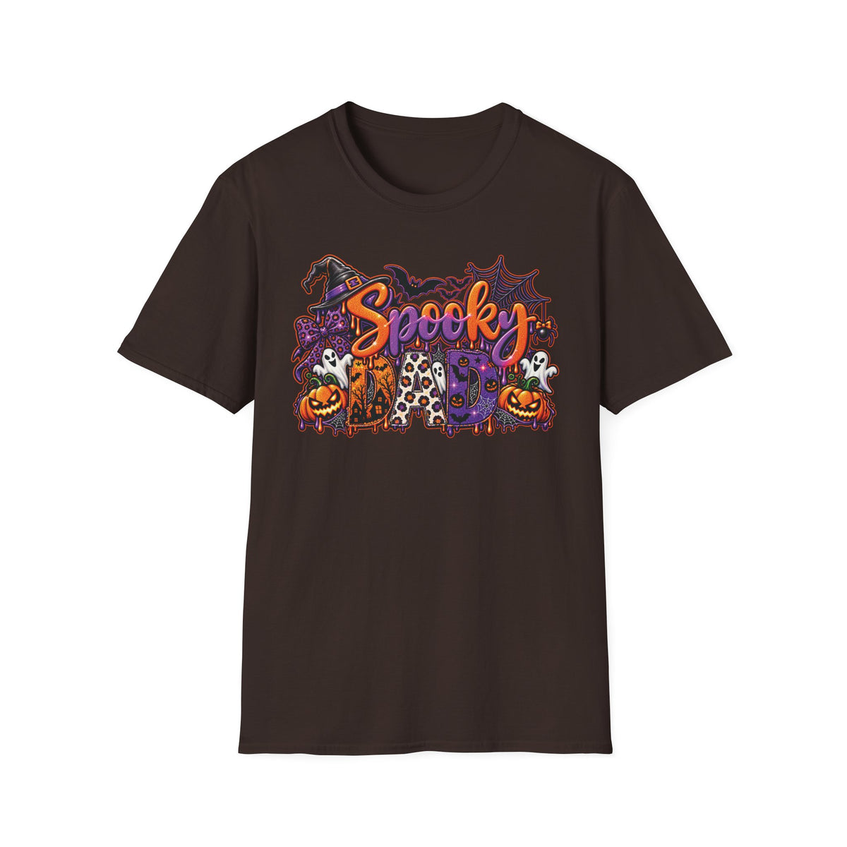 Spooky Dad Halloween Haunted House T-Shirt | Pumpkin Ghosts Witch Hat