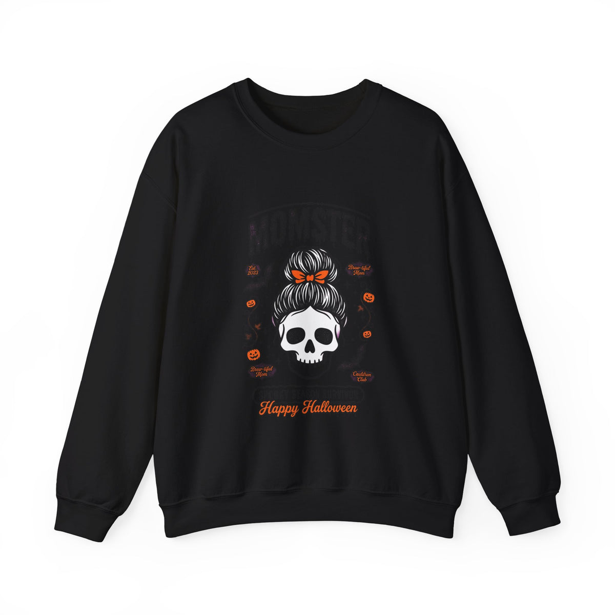 Momster Skull with Bunned Hair Crewneck Sweatshirt | Halloween Mom Design