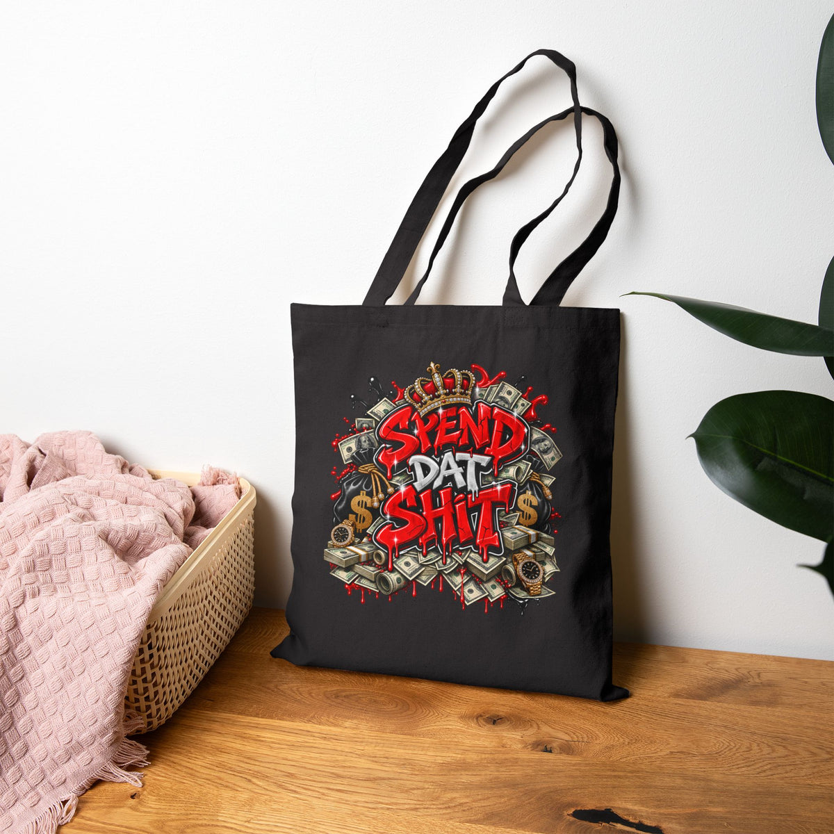 Spend Dat Shit Tote Bag | Graffiti Money Skull Design