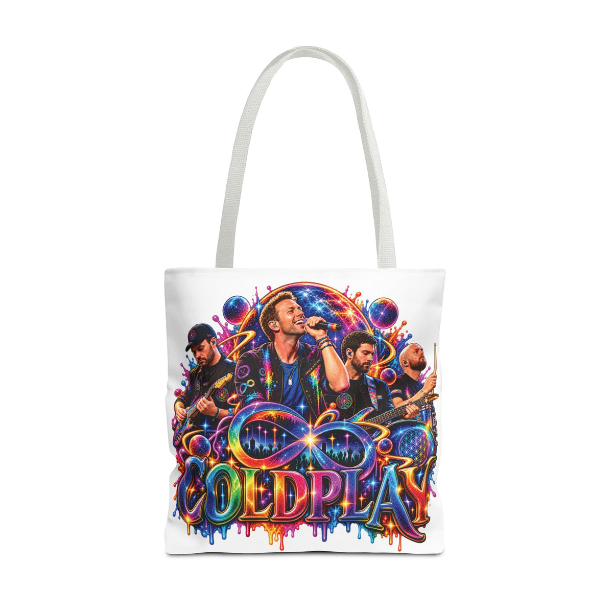 Colorful Coldplay Band Portrait Tote Bag | Music Concert Artwork Tote
