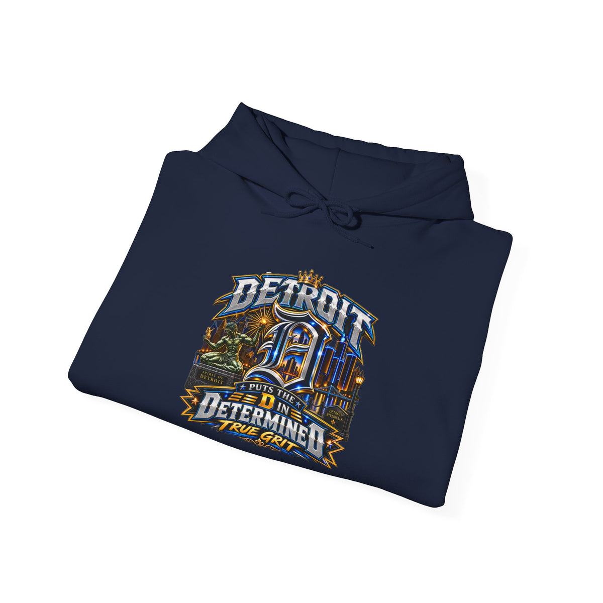 Detroit skyline determined slogan Hoodie | Motor City vintage style