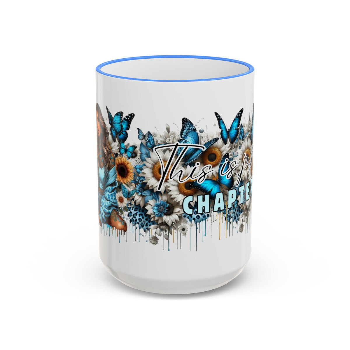 This Is My Chapter Mug | Blue Butterflies Sunflowers Accent Rim & Handle