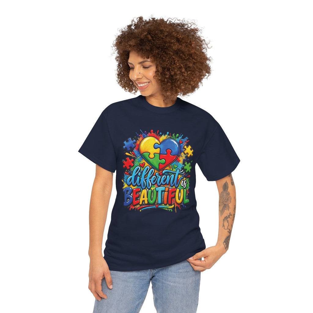 Different Is Beautiful Autism Puzzle Heart T-Shirt | Neurodiversity Awareness Tee