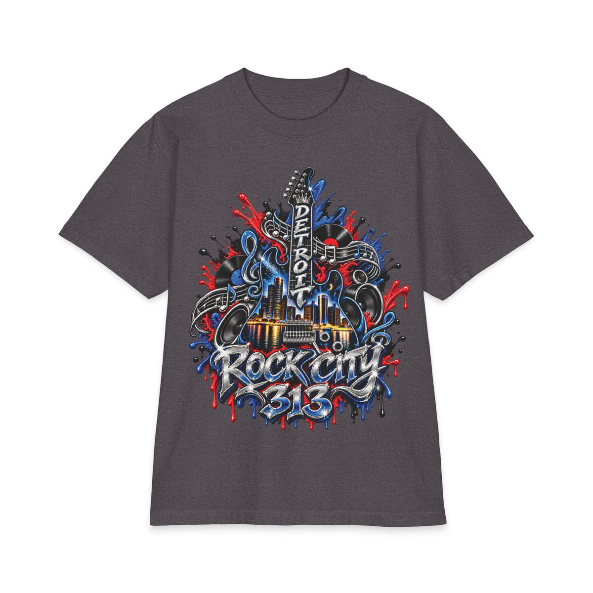Detroit Rock City guitar truck graphic T-Shirt | 313 motor city music design