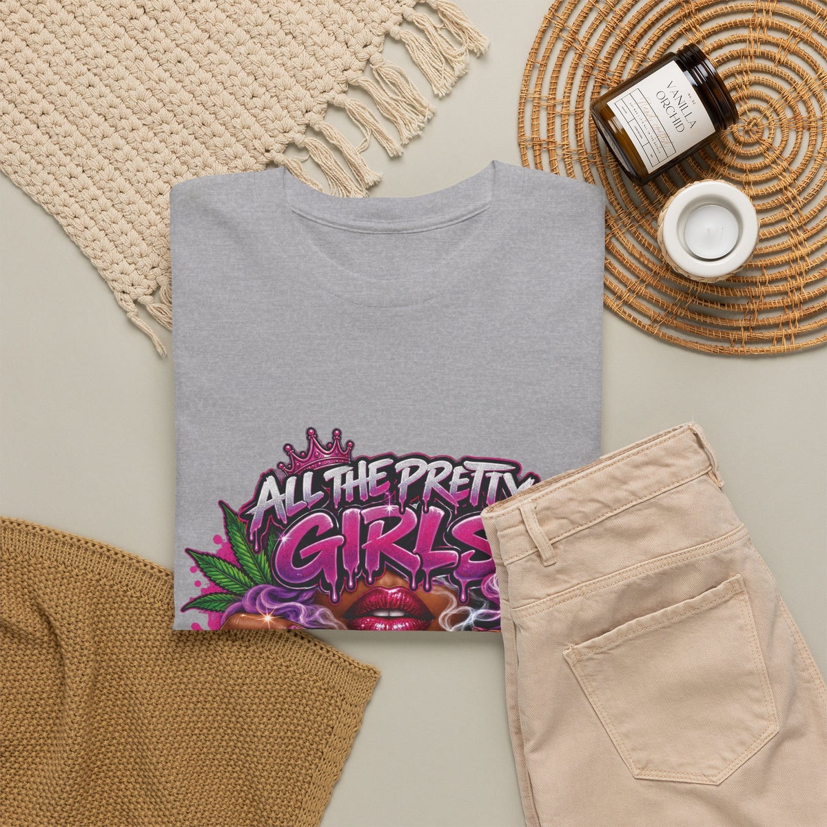 All The Pretty Girls Roll Like This T-Shirt | Pink Graffiti Cannabis Hands Design