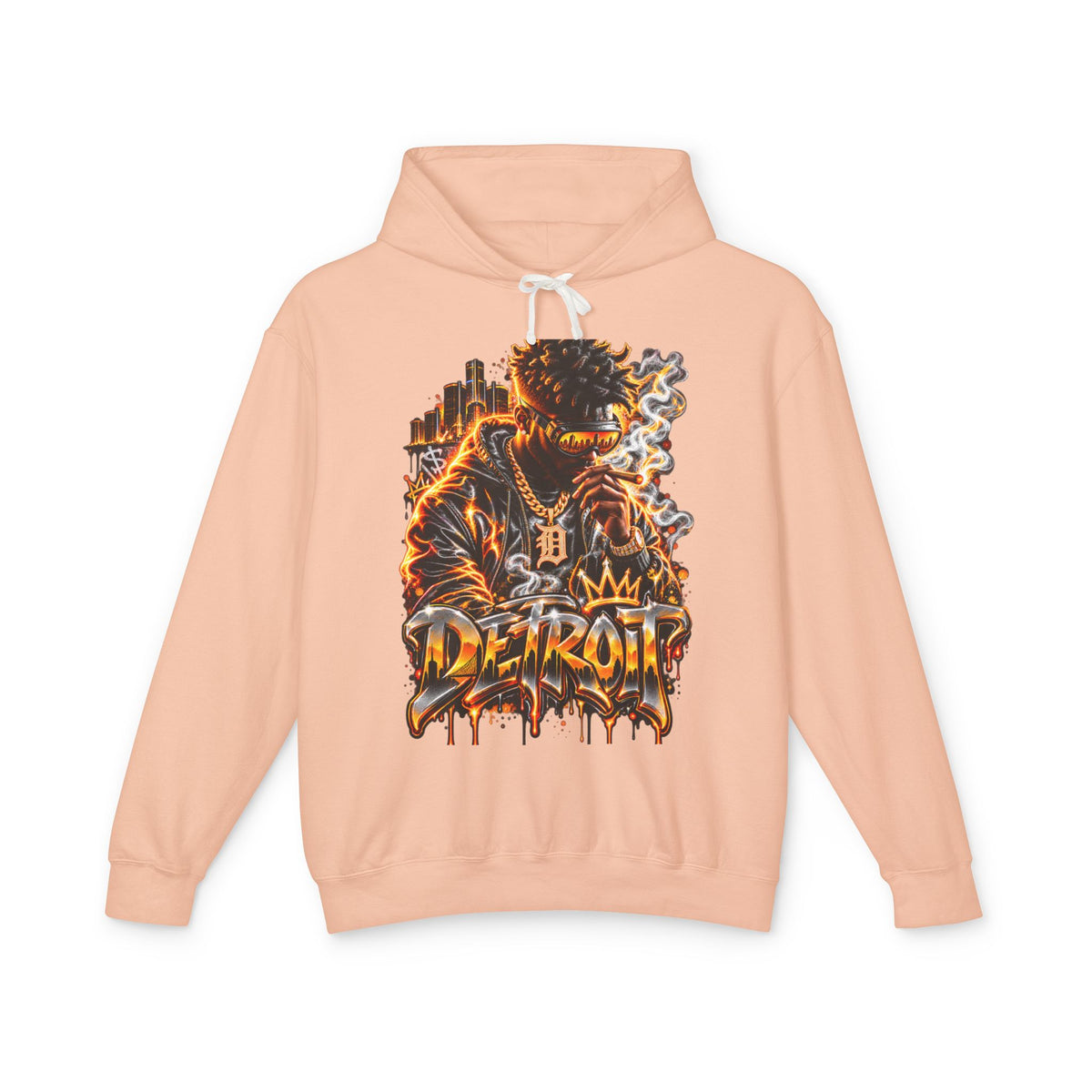 Detroit Flames Graphic Hoodie | City Skyline, Graffiti Drip Design